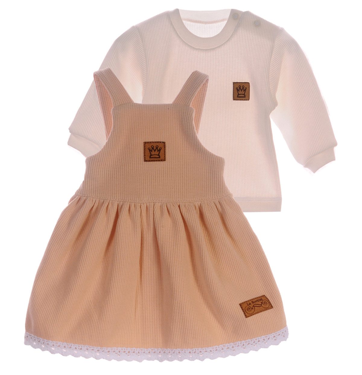 La Bortini Trägerkleid Trägerrock und Langarmshirt Baby Set Kleidchen 44 50 56 62 68 74 80 86 92 98 creme beige