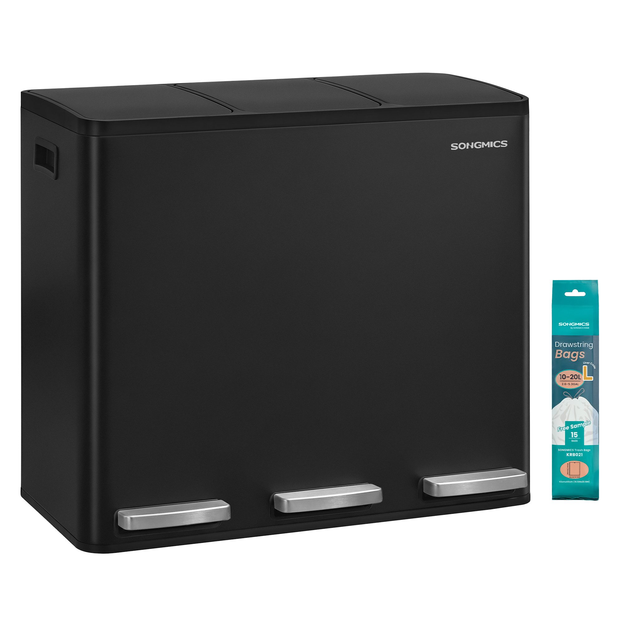 SONGMICS Mülleimer Abfalleimer 2 oder3 Fächer, Mülleimer 30L 54L 60L, Tretmülleimer Softclose-Deckel, herausnehmbare Inneneimer