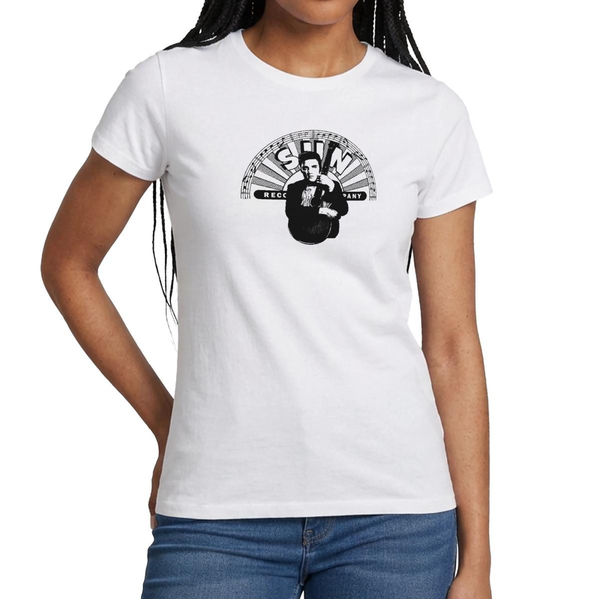 Spreadshirt T-Shirt Elvis Presley Elvis Mit Gitarre & Sun Records Logo Frauen T-Shirt (1-tlg)