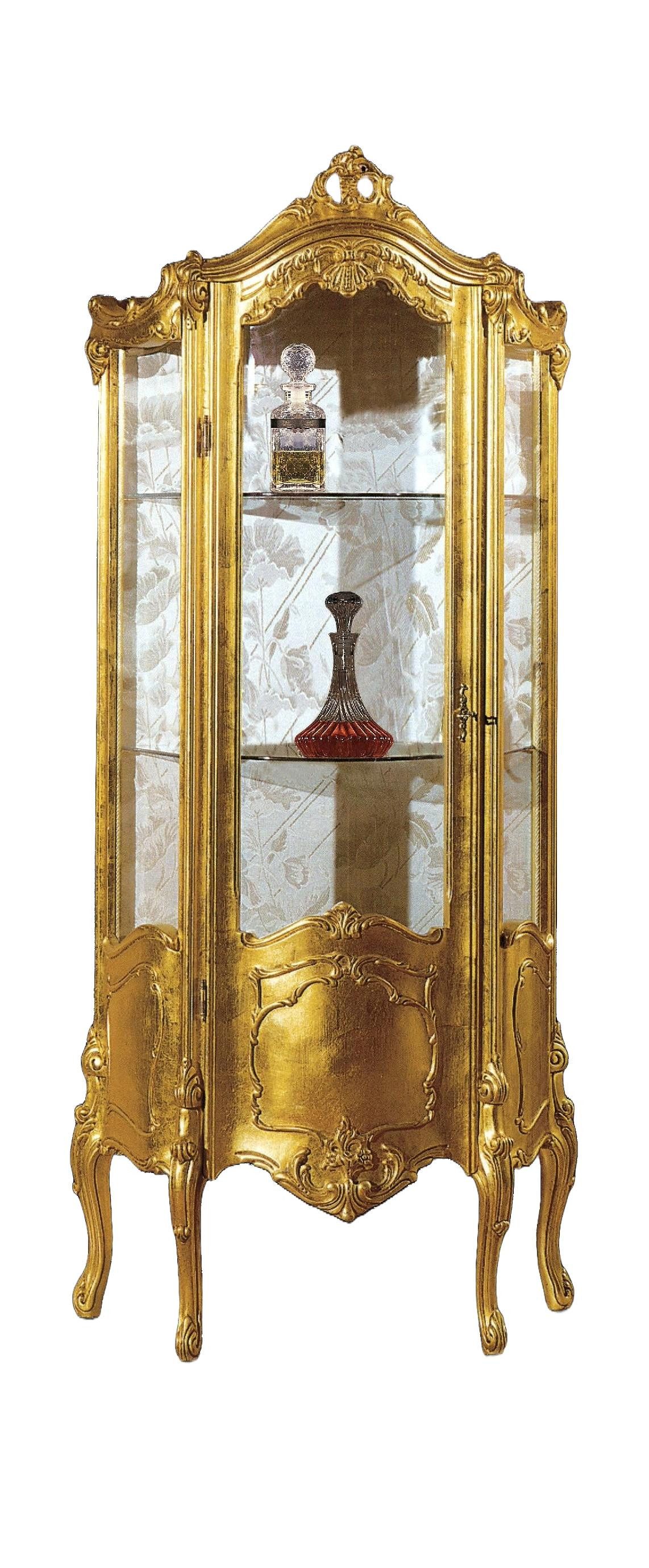 Xlmoebel Vitrine Italienische Schrankvitrine aus goldenem Holz mit Glasfronten (1-St., Vitrine) Hergestellt in Europa