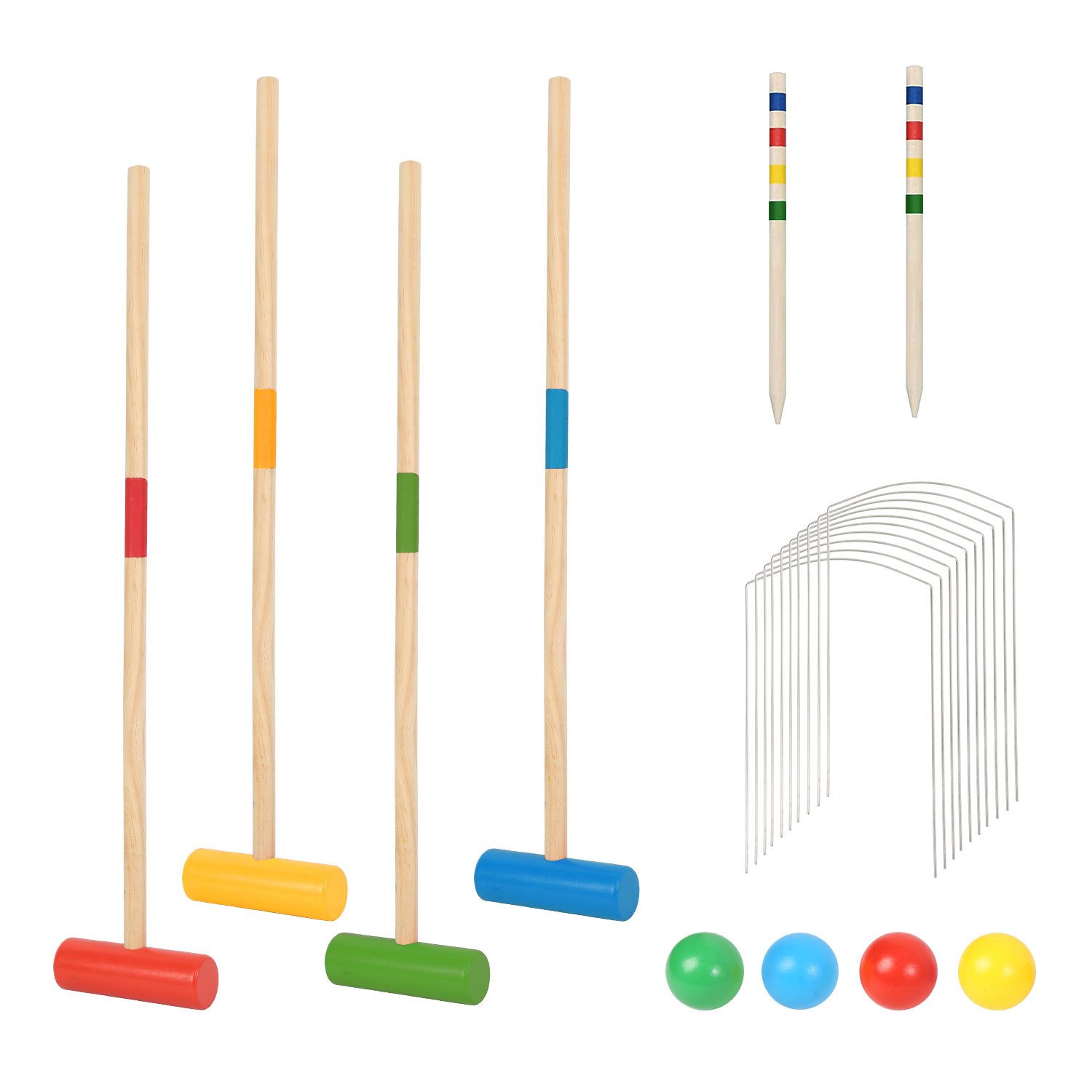 Spielzeug-Gartenset Krocket Spiel Croquet Set für 4 Spieler Outdoor Gartenspiel aus Holz