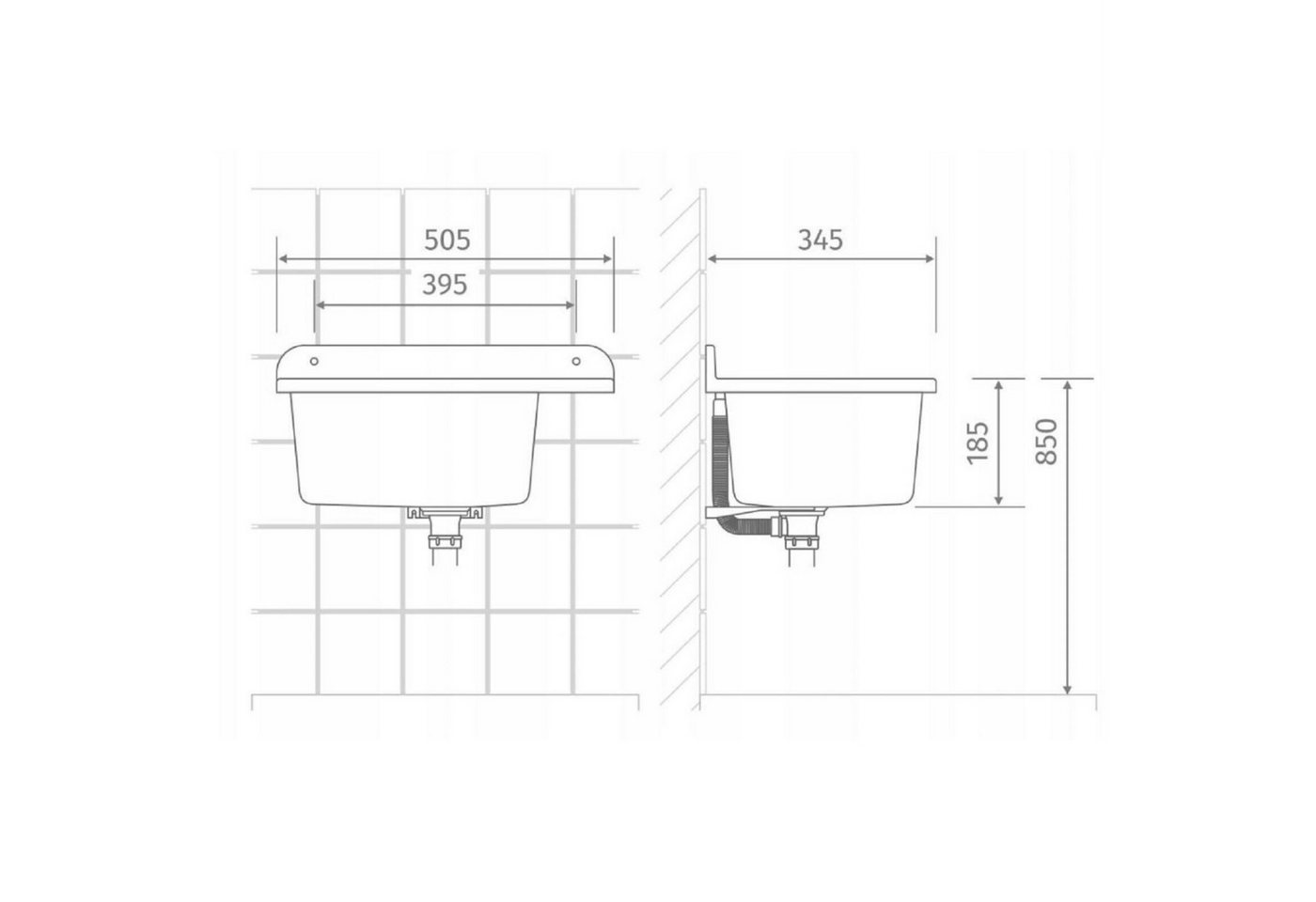 Thumbnail - QLS Waschbecken, Ausgussbecken mit Armatur Seifenspender Draußen Grau 50,5x34,5x20 cm