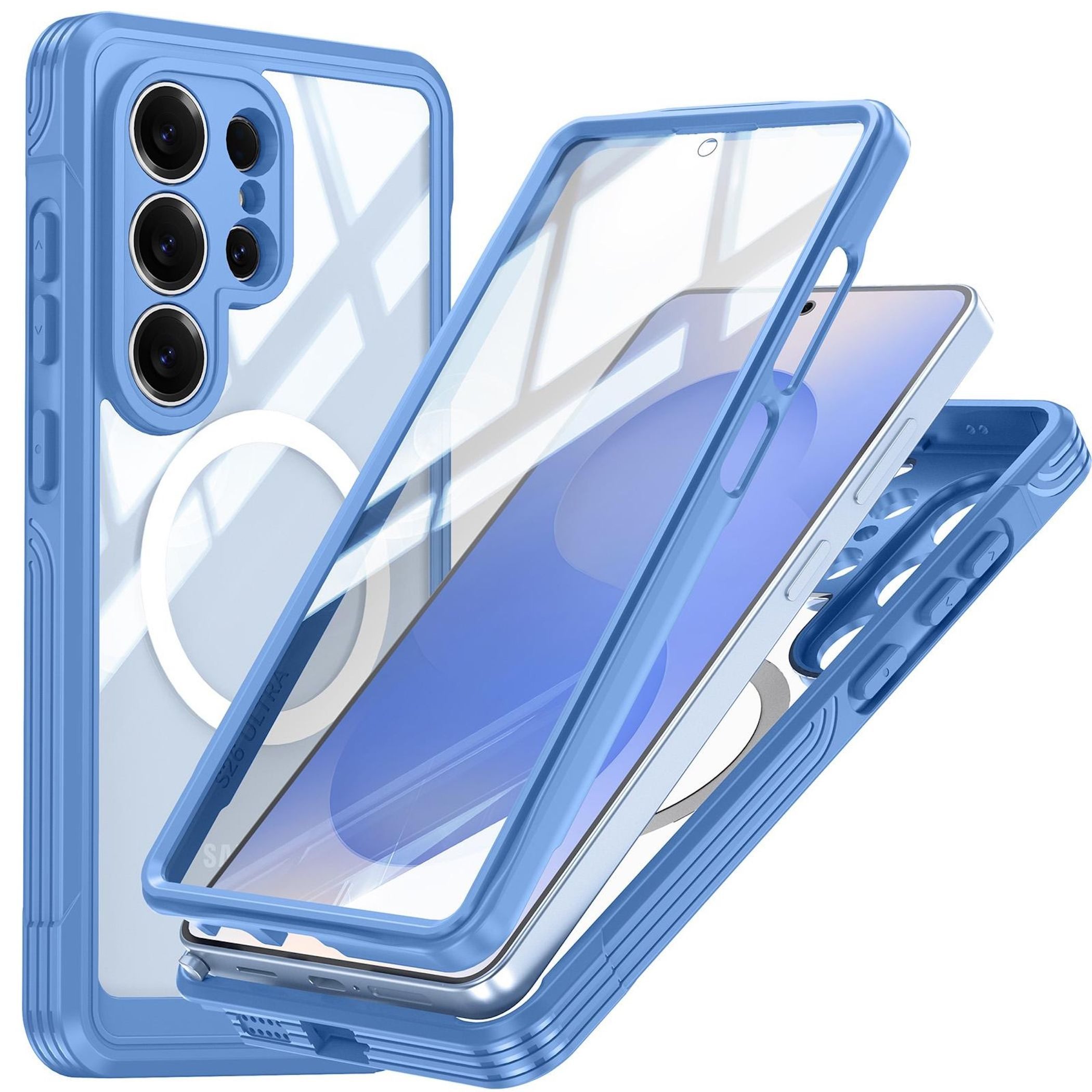 Wigento Handyhülle MagSafe für Samsung Galaxy S26 Ultra 5G 360 Grad Bumper Blau 6,9 Zoll, Full Body, MagSafe-Unterstützung, präzise Passform