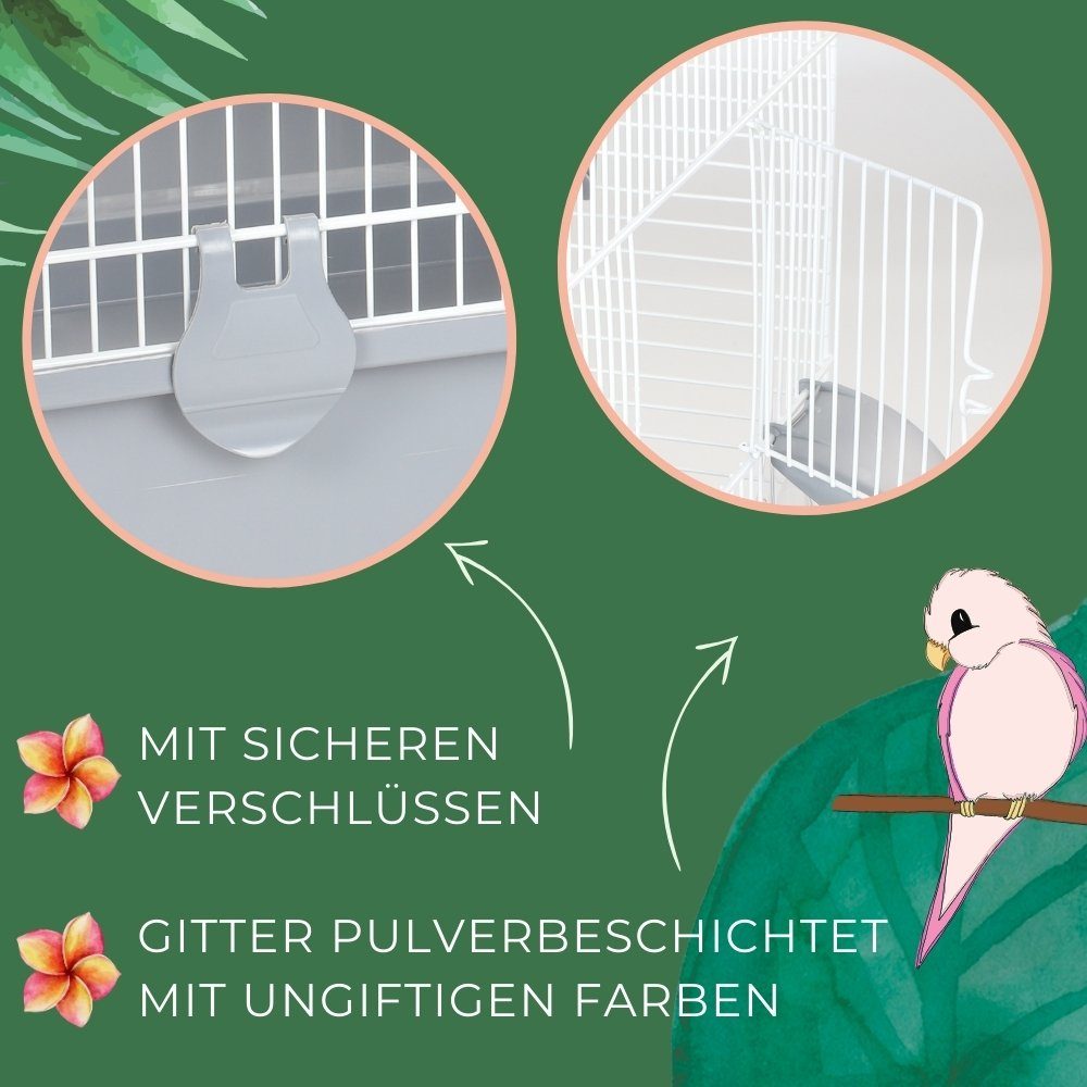 GarPet Vogelkäfig Vogelkäfig Wellensittich Vogel Käfig mit Freisitz und Zubehör Sittich