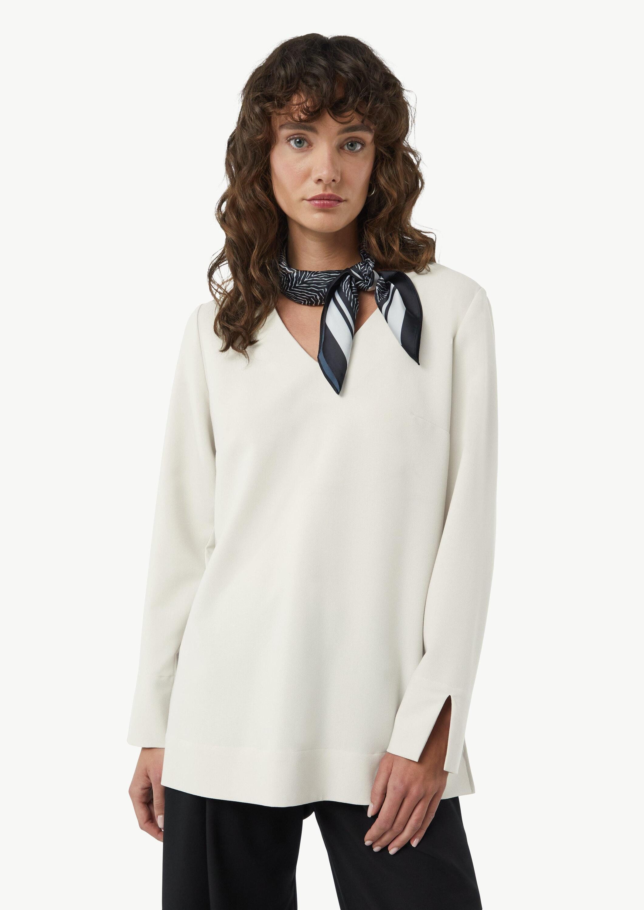 comma Langarmbluse Bluse Lange Crêpe-Bluse mit V-Ausschnitt und seitlichen günstig online kaufen