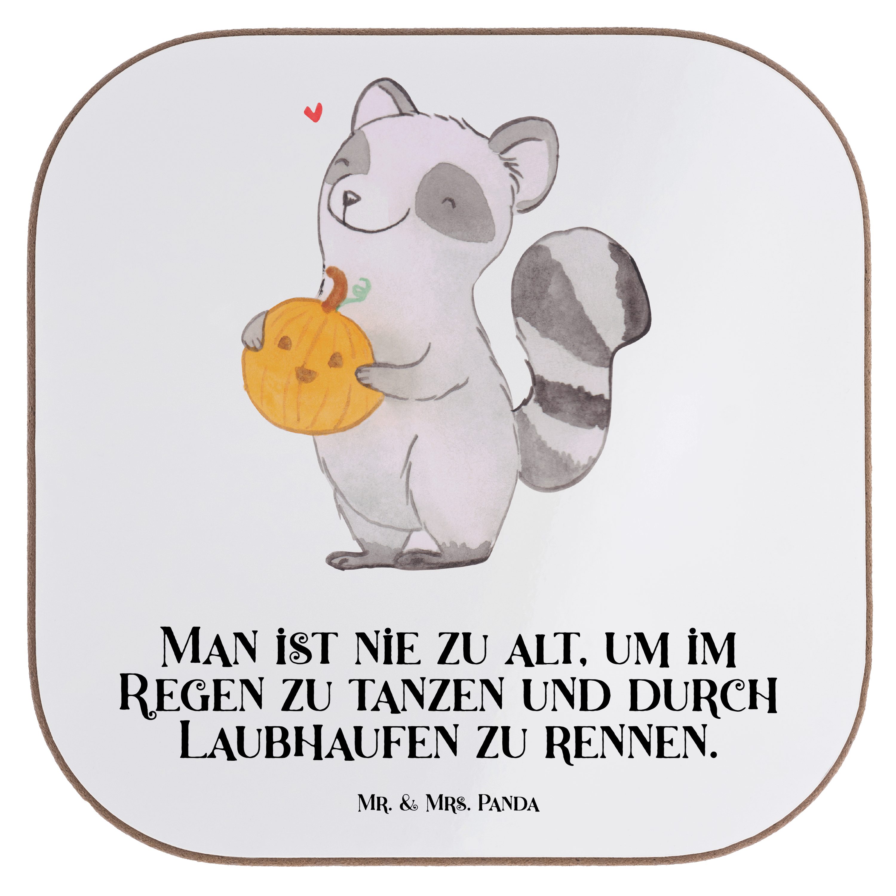 Mr. & Mrs. Panda Getränkeuntersetzer Geschenk, Kürbis Gläser, - Martinssingen, Waschbär Untersetzer Weiß - 1-tlg