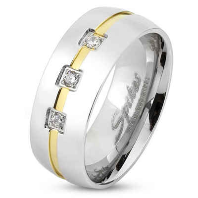 BUNGSA Fingerring 49 (15.6) Bungsa© Ring silber mit 3 Steinen & goldenem Mittelring (Ring, 1-tlg), Damen Herren
