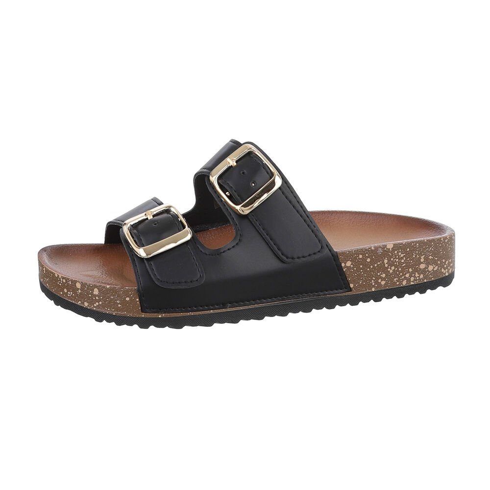 Ital-Design Damen Mules Freizeit Pantolette Flach Мулы in Schwarz