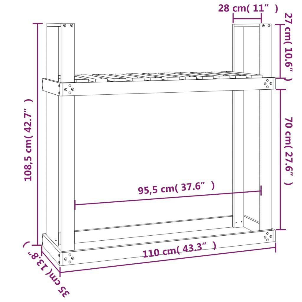 vidaXL Kaminholzregal Kaminholzregal Kiefer 110x35x108,5 Natürliche Massivholz BxTxH:110x35x108 cm Kiefer Holzlagerung, cm