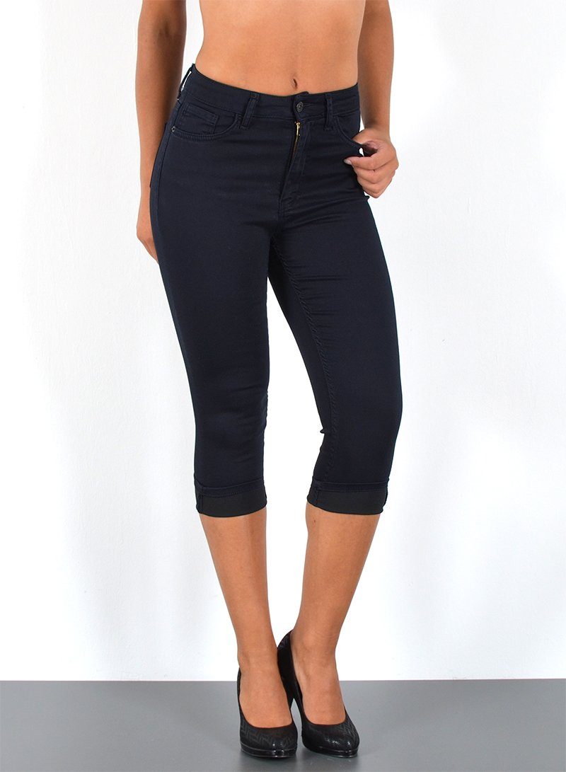 ESRA Caprijeans J316 Damen Capri Jeans Hose High Waist, bis Übergröße / Plussize Größe, Damen Capri Taillen Hose mit hoher Leibhöhe bis Übergröße, Damen 3/4 Jeans Hose Hoch Bund