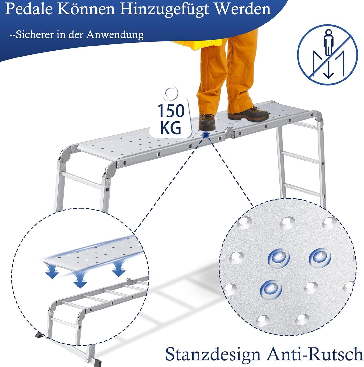 FIVMEN Teleskopleiter Multifunktionsleiter Mehrzweckleiter Aluminium mit Plattform – Bild 5 von 5