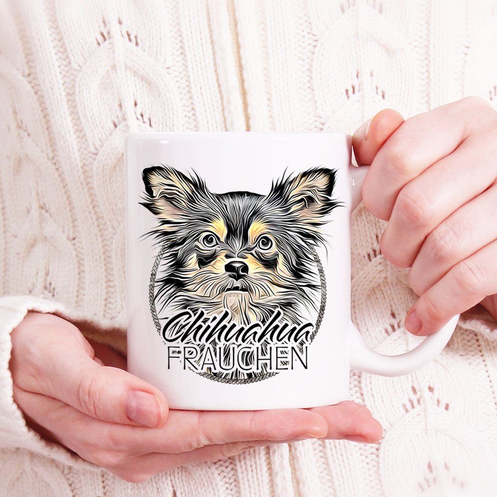 Cadouri Tasse CHIHUAHUA FRAUCHEN - für Hundefreunde, bedruckt, 330 Keramik, Kaffeetasse Geschenk, beidseitig mit handgefertigt, Hunderasse, ml