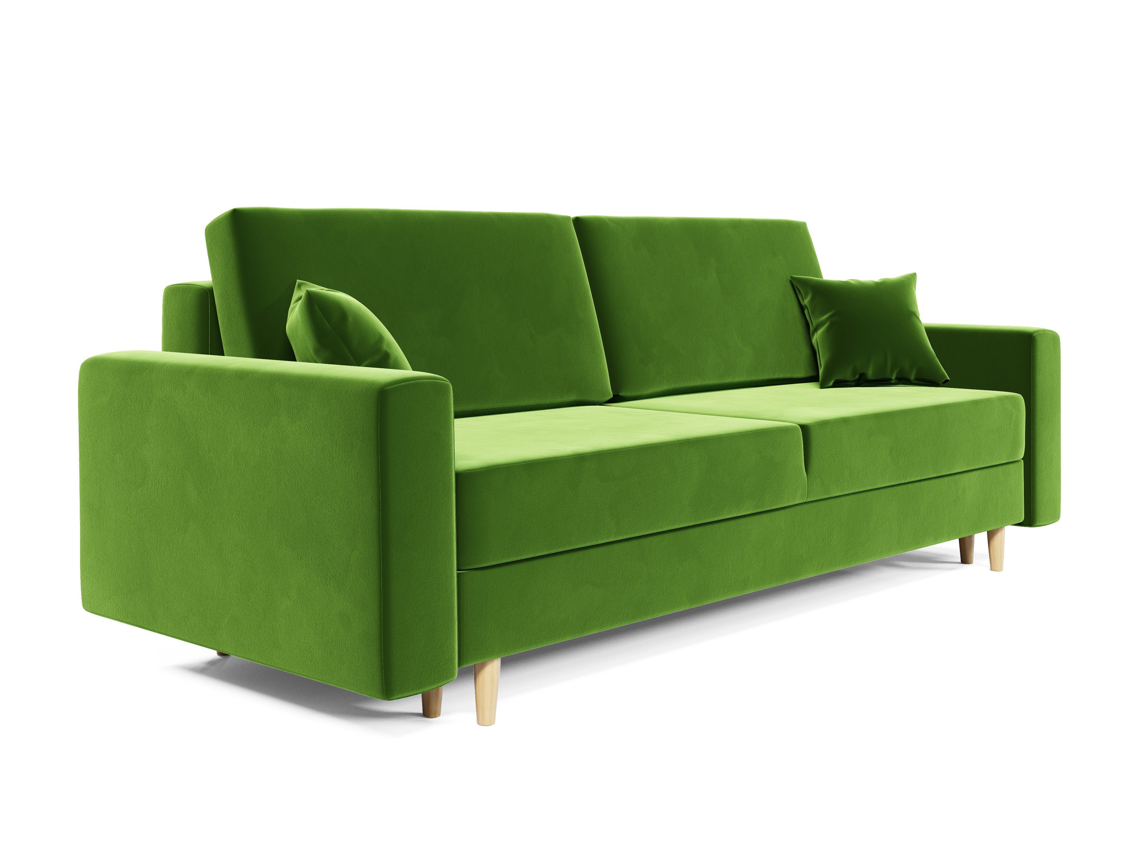 Sofa mit Bettkasten 236cm SOLO pressiode COUCH Schlaffunktion Schlafsofa, Grün und