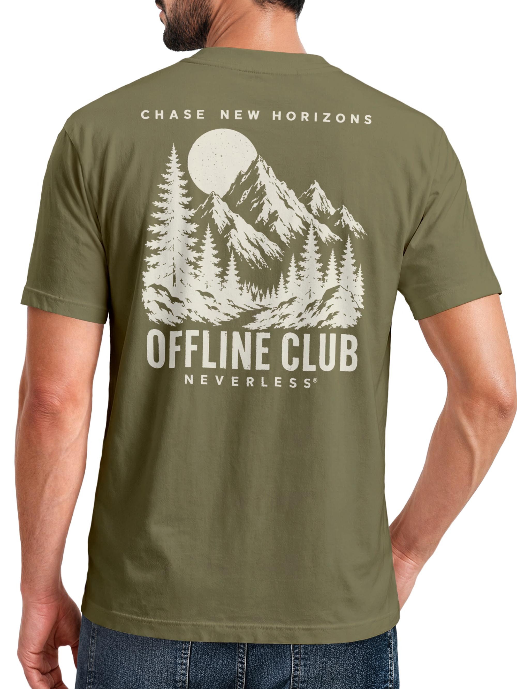 Neverless Print-Shirt Herren T-Shirt Backprint - Offline Club - Baumwollshirt Männer mit Print