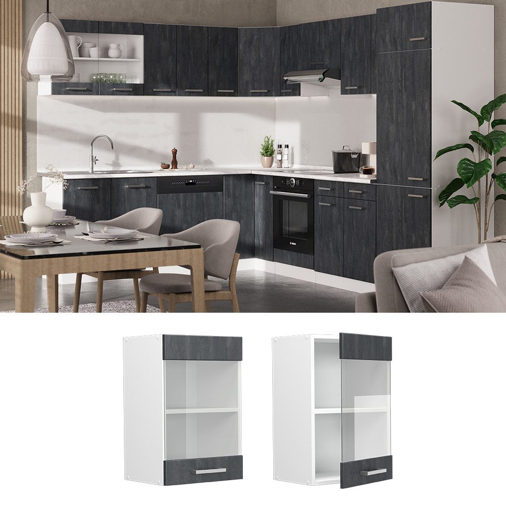 Vicco Glashängeschrank R-Line, Schwarz Beton/Weiß, 40 günstig online kaufen