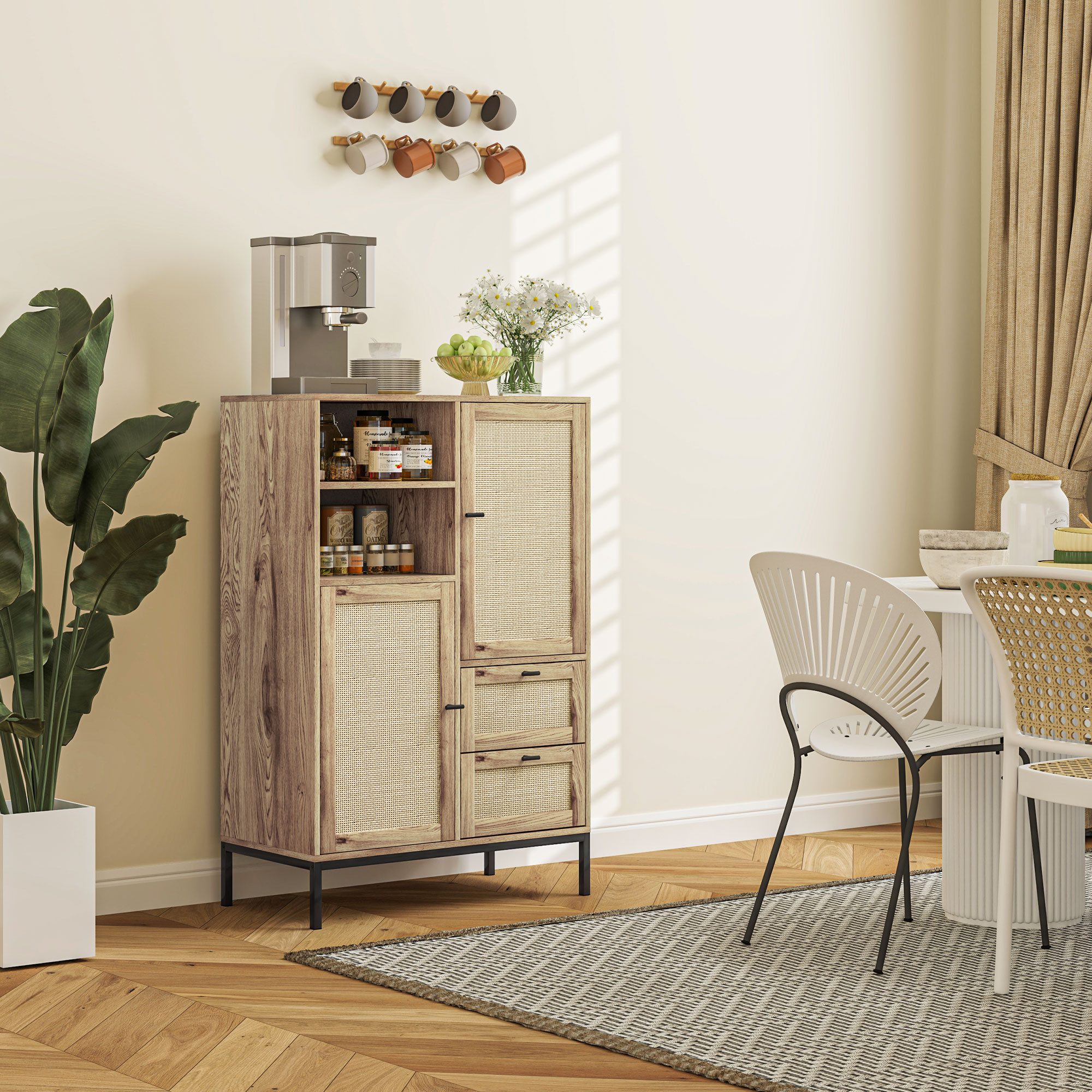 HOMCOM Highboard mit Rattan-Türen, Schubladen, verstellbaren günstig online kaufen