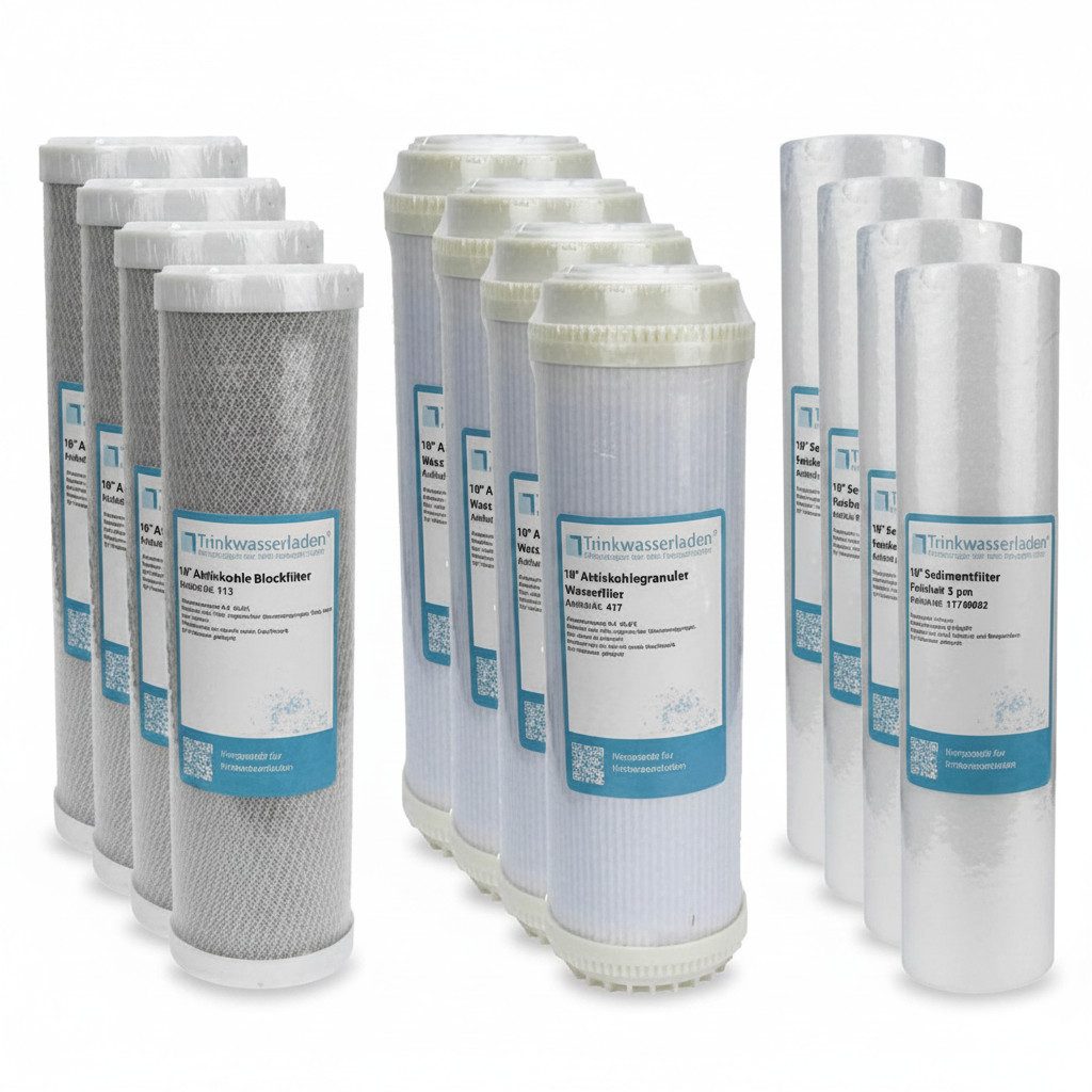 Trinkwasserladen Filtereinsatz, 2 Jahre Filter Set 10" 12-teilig Umkehrosmose RO Sediment Aktivkohle