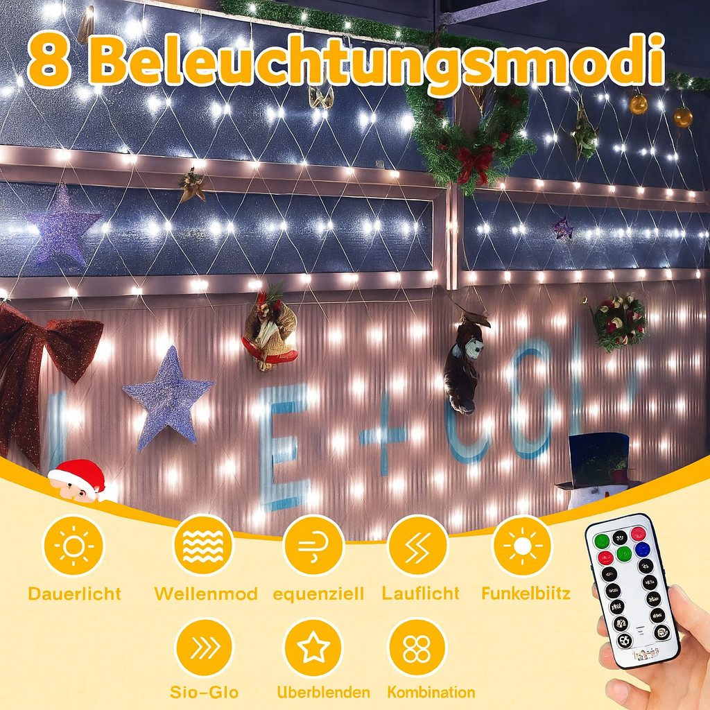 Ollny LED-Lichternetz, 200-flammig, Wasserdicht, Timer, Dimmfunktion günstig online kaufen