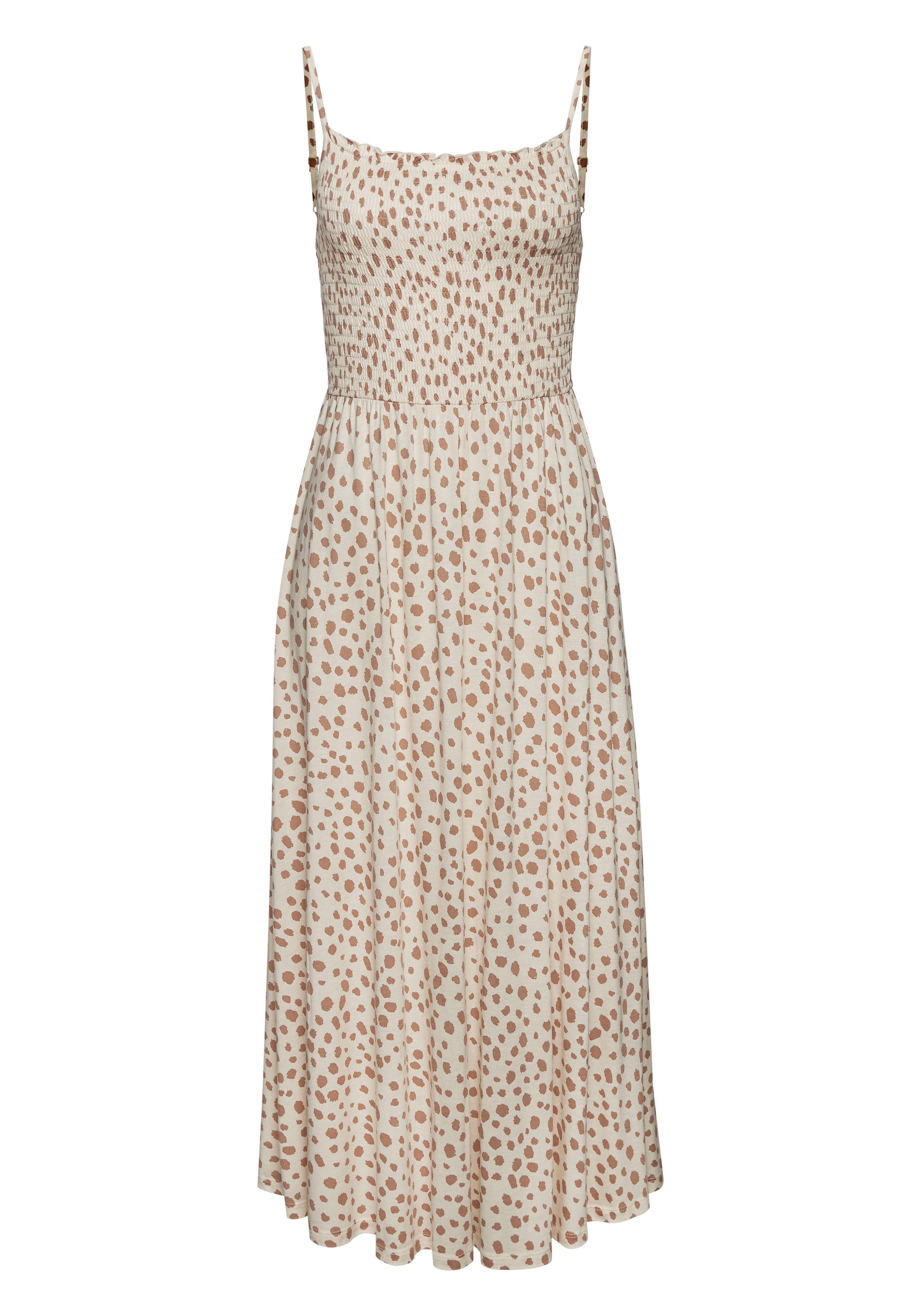 LASCANA Midikleid mit gesmoktem Oberteil und Alloverprint, Sommerkleid