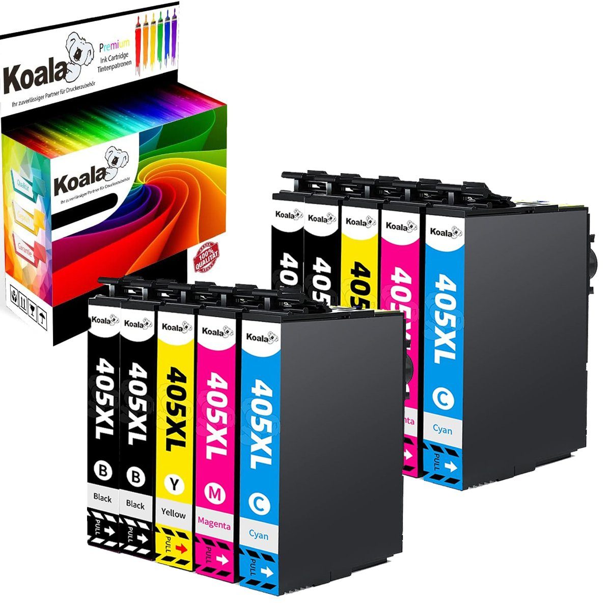 Koala 10er ersetzt für EPSON 405 XL 405XL Workforce Pro WF-3820 3825 DWF Tintenpatrone (Packung, Epson 405 XL C13T05G64010 Druckerpatronen schwarz/magenta/cyan/Gelb) | Tintenpatronen
