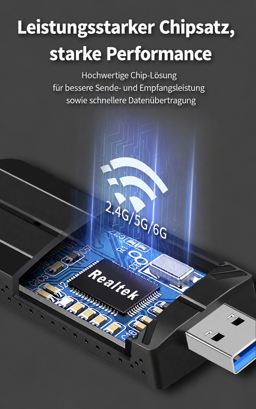 ibettertec WLAN-Stick AX5400 WLAN Adapter PC WiFi 6 Dualband,WLAN Stick für PC, 5GHz/2,4GHz mit Dual-5dBi-Antennen, WPS & Plug Play für Windows 10/11 – Bild 5 von 5