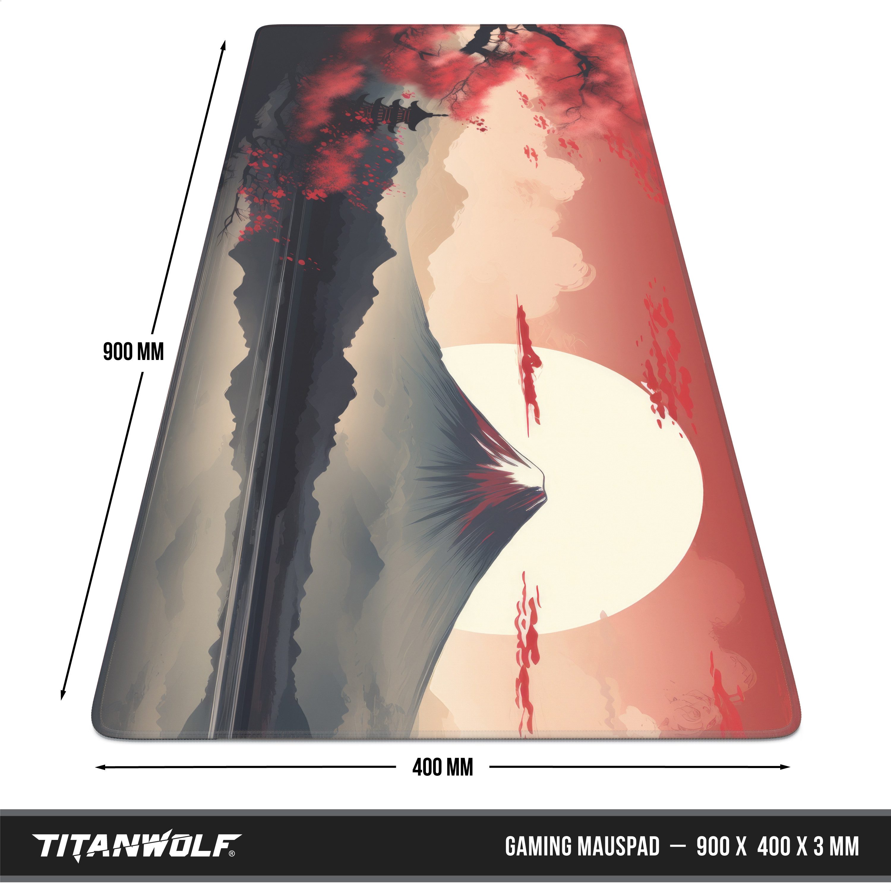 Titanwolf Gaming Mauspad XXL Speed Mousepad 900 x 400 x 3 mm, Schreibtischauflage, abwaschbar, rutschfeste Rückseite, Geschwindigkeit & Präzision, Japan Sunset 2