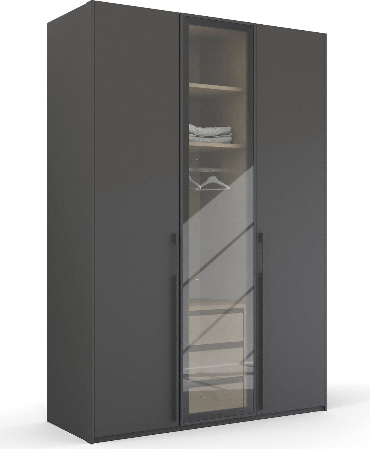 rauch Drehtürenschrank Kleiderschrank Schrank Garderobe SKAT SHINE mit hochwertigem, transparentem Grauglas inkl. umfangreichem Zubehör MADE IN GERMANY