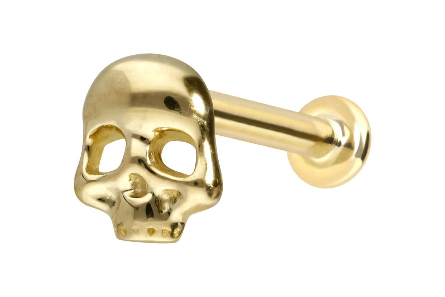 PIERCINGLINE Piercing-Set 14 Karat Gold Labret mit Push Fit TOTENKOPF (Labrets, 1-tlg)