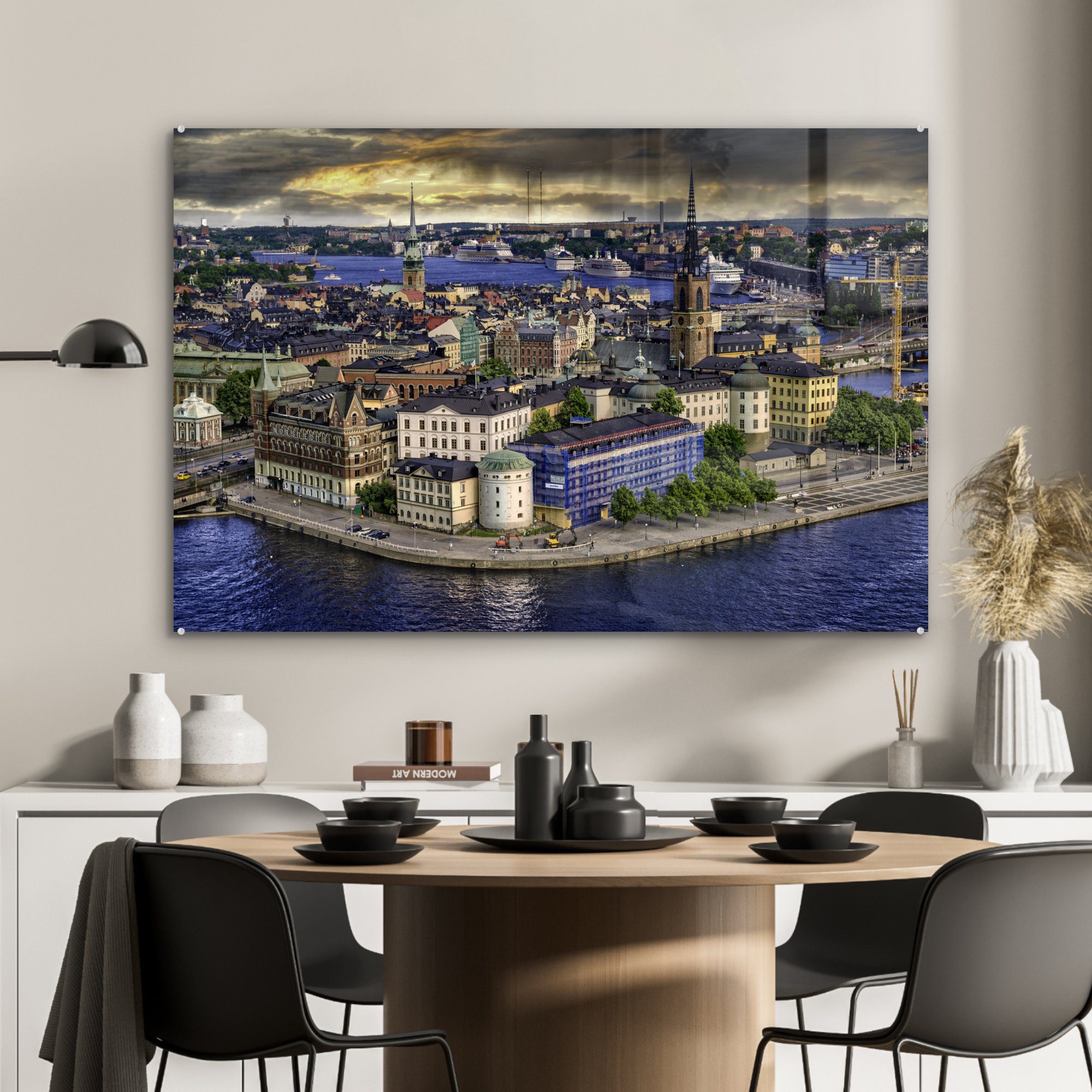 MuchoWow Acrylglasbild Panorama in Acrylglasbilder Schlafzimmer Stockholm & Gamla (1 Wohnzimmer St), bei Stan