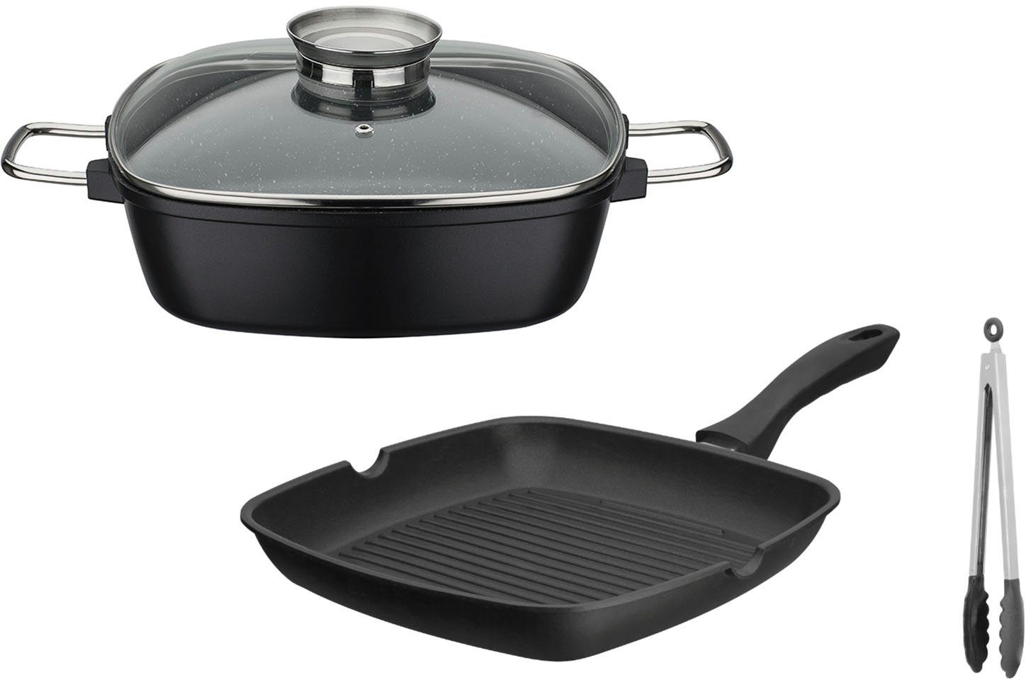 4-tlg), Granit mit Topf-Set (Set, Grillmeister, Aluminiumguss Gourmet GSW Aroma-Glasdeckel, Induktion