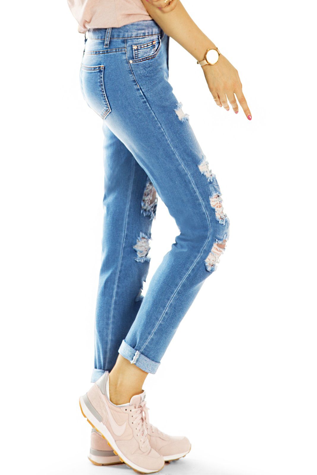 j17i Hose fit Waist Medium Destroyed Slim Stretch-Anteil, - - styled be mit 5-Pocket-Style Jeans, zerrissene Slim-fit-Jeans Damen