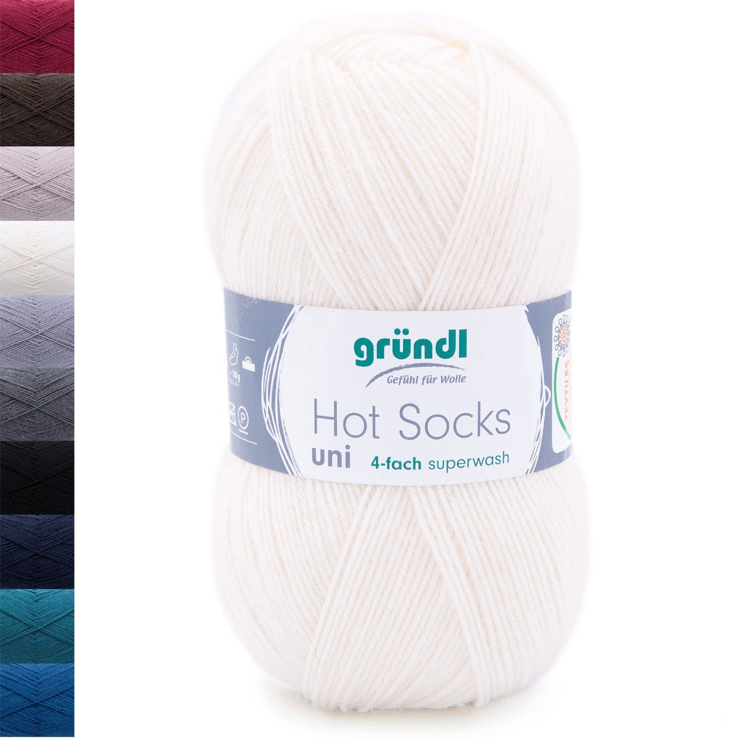 Gründl Sockenwolle zum Stricken 4fädig einfarbig, Sockengarn 4fach uni, Häkelwolle, 420,00 m (Hot Socks uni 100 4-fach (4-fädig 4-ply)