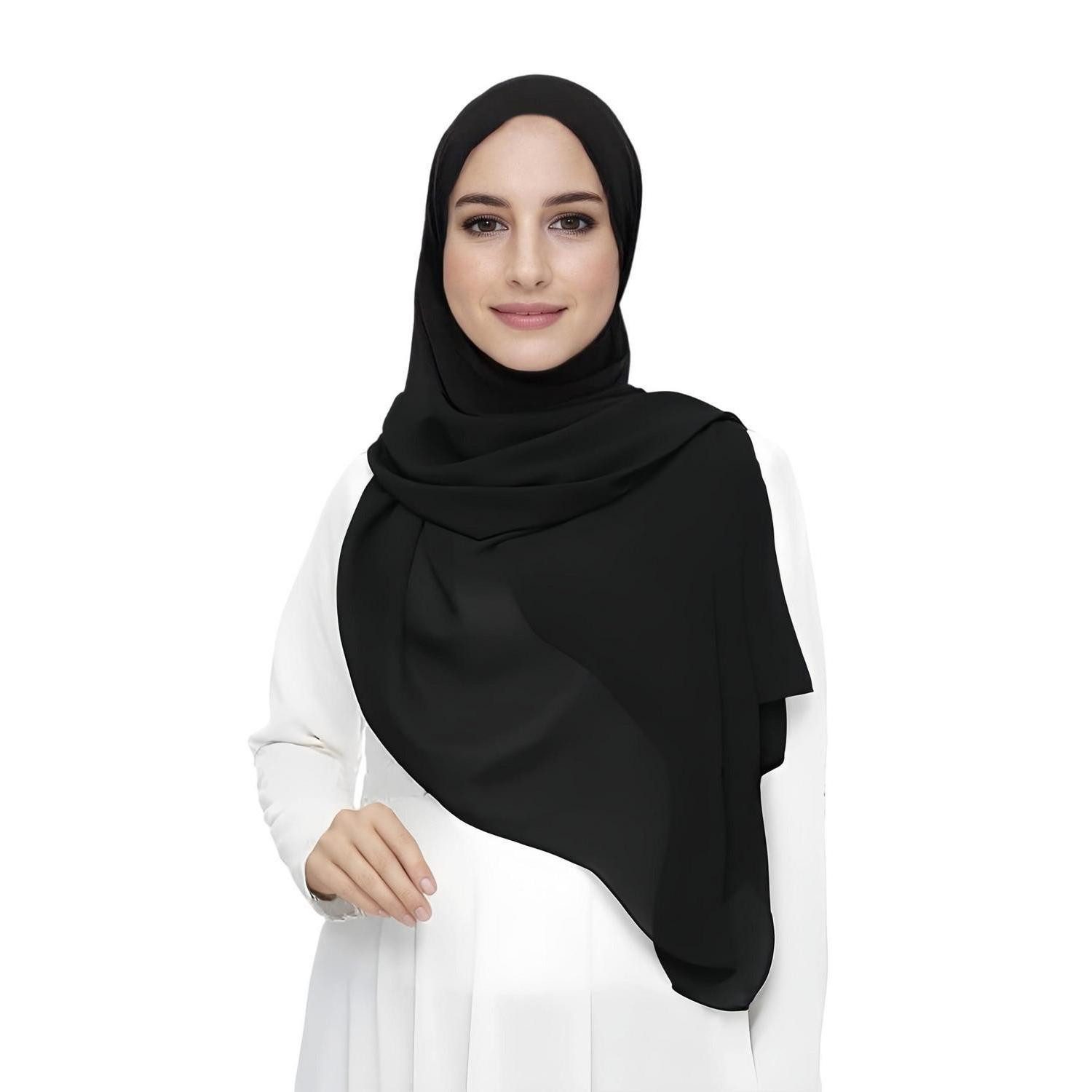 LuxusKollektion Kopftuch Hijab Premium Chiffon Schwarz 180x75cm, (1-St)