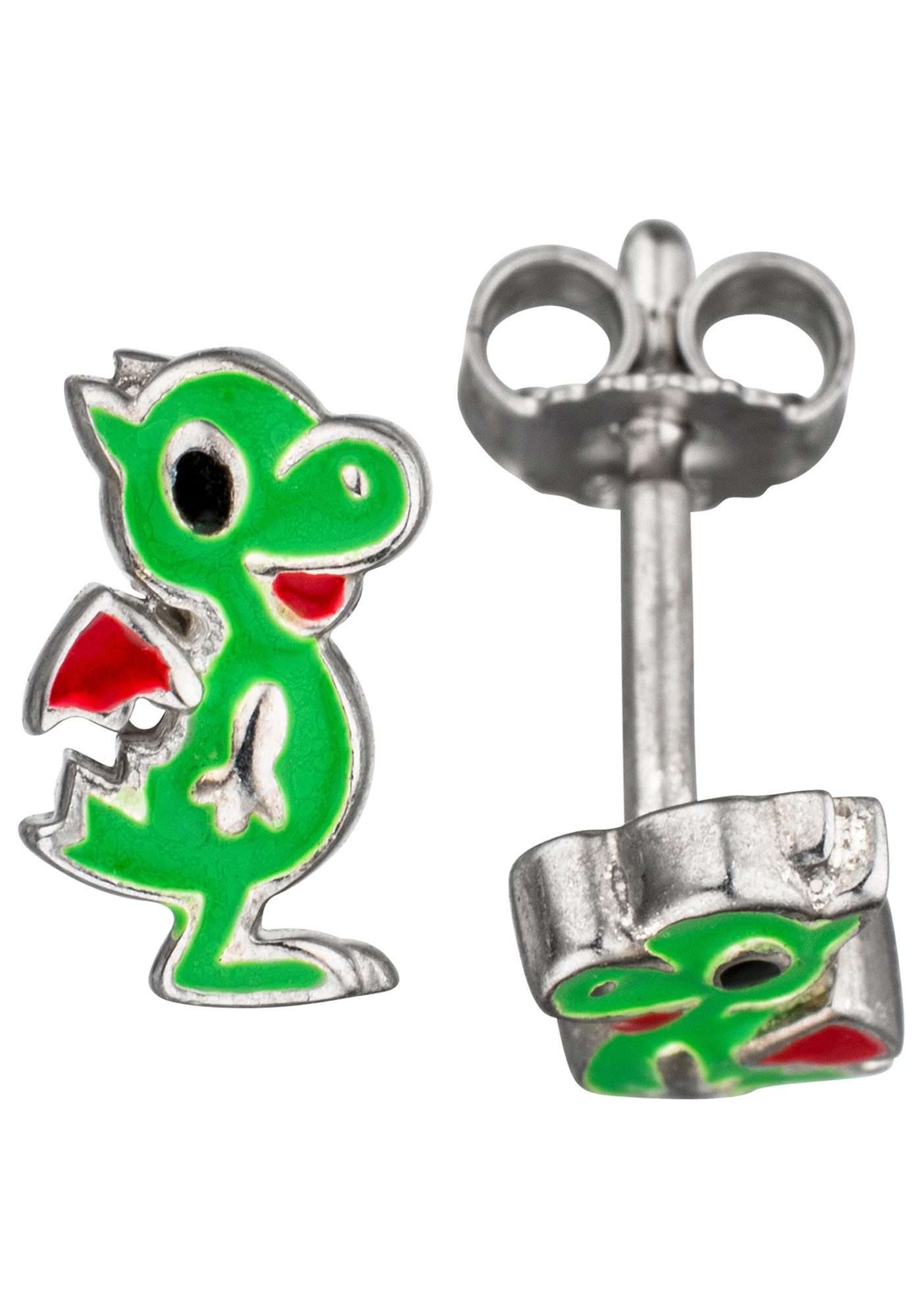 JOBO Paar Ohrstecker Ohrringe Kinderohrringe Drache grün 8 mm, 925 Silber rhodiniert