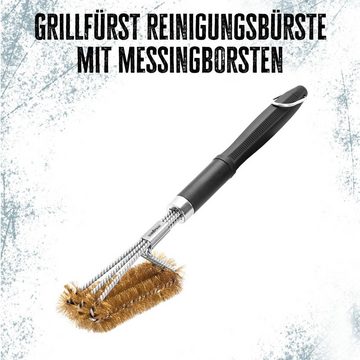 Grillfürst Grillbürste Grillfürst Grillbürste Messing für Gusseisen Roste, mit langem 3-fach Bürstenkopf