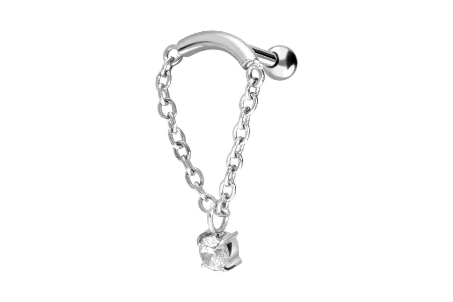 Piercing-Set Chirurgenstahl Ohrpiercing BOGEN + KETTE + KRISTALL