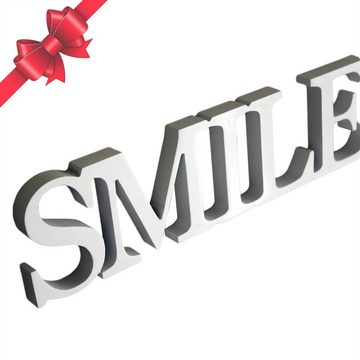 Feel2Home Deko-Schriftzug Dekoschild SMILE in Weiß MDF Holz Schild Aufhängen Holzschrift Wand