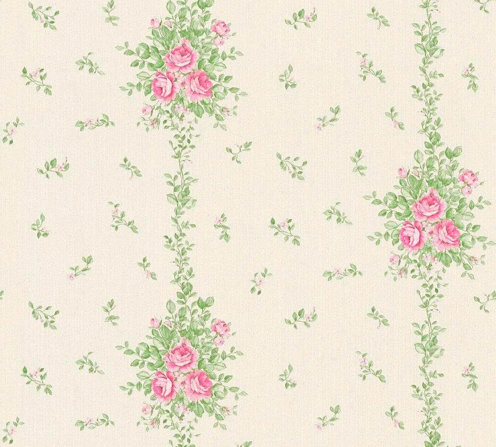 A.S. Création living walls Vliestapete geblümt, Blumen natur/grün/rosa Château, Tapete Klassische floral
