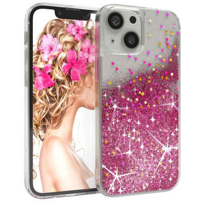 EAZY CASE Handyhülle Liquid Glittery Case für Apple iPhone 13 Mini 5,4 Zoll, Glitzerhülle Shiny Slimcover stoßfest Durchsichtig Bumper Case Pink