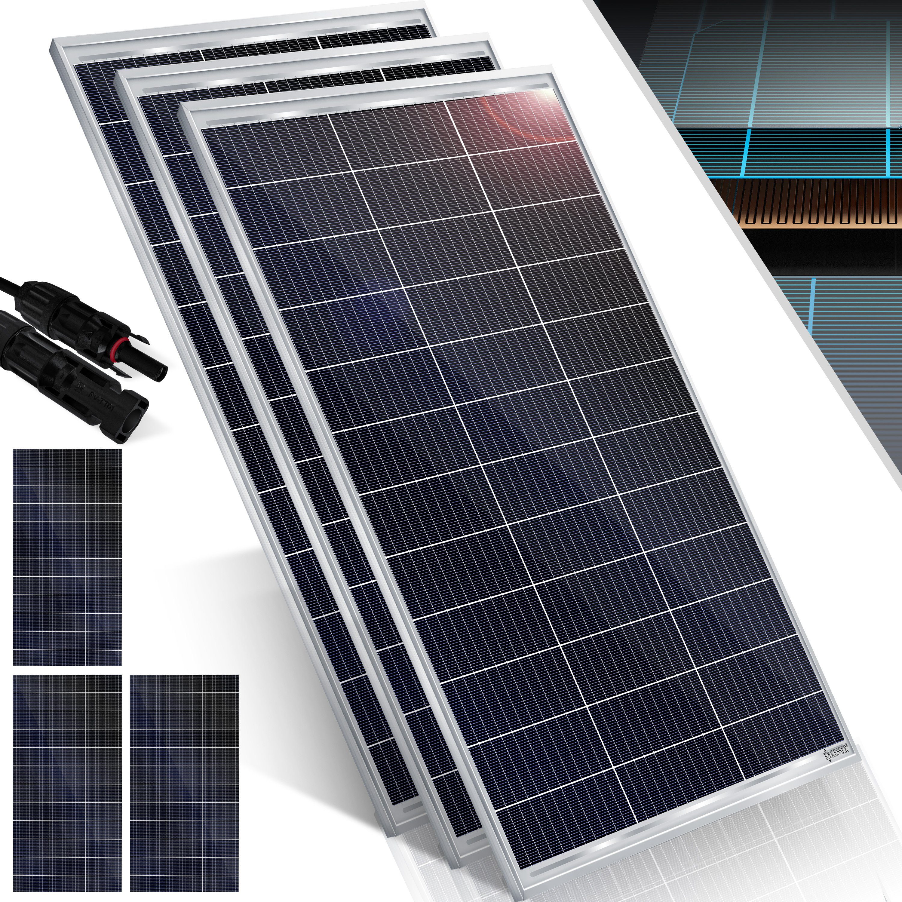 KESSER Solarmodul, (3-St), Solarpanel Monokristallin 18V Photovoltaik Solaranlage PV Anlage