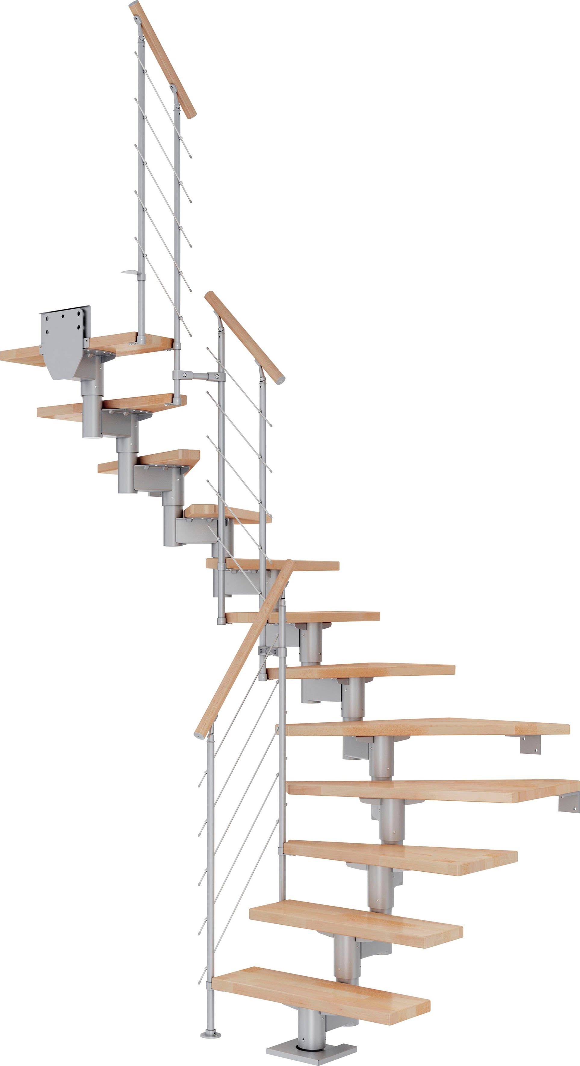 Cork, offen, Stufen für bis Dolle 292 cm, Geschosshöhen Buche/Metall Mittelholmtreppe