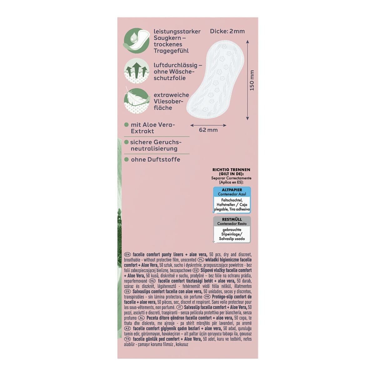 facelle Slip-Einlage comfort Aloe Vera, 50 Stück