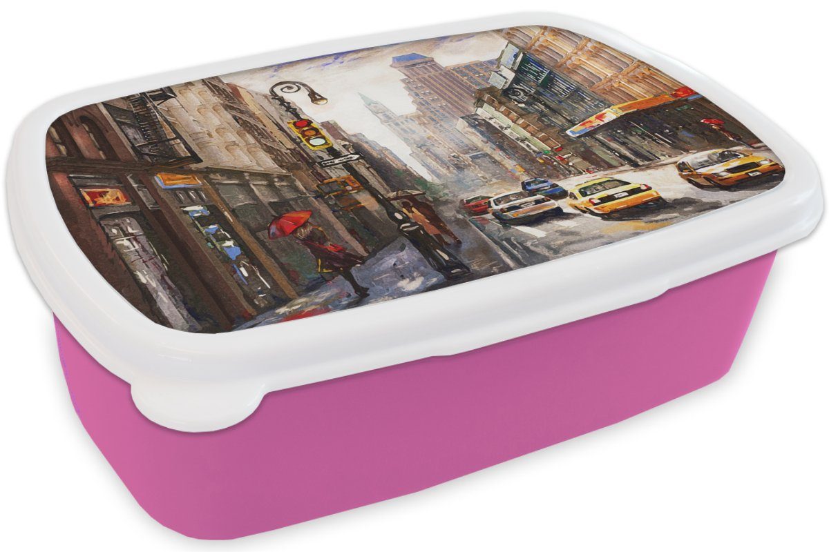 MuchoWow Lunchbox Gemälde - Auto (2-tlg), rosa Kinder, Öl, Snackbox, Brotbox für - Kunststoff - Kunststoff, Stadt Erwachsene, Mädchen, Brotdose