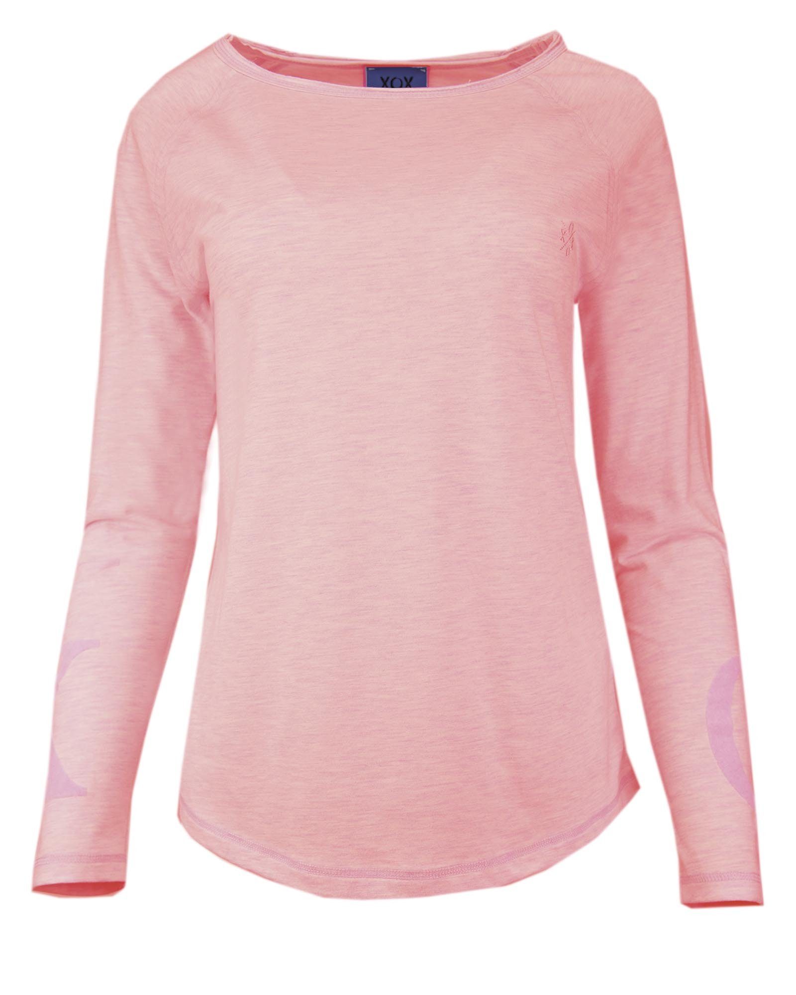 Oberteil, rosé XOX Shirt Hoodie Rundhals - Longsleeve, Fair Shirt, Ausschnitt, Damenmode Trade, XOX