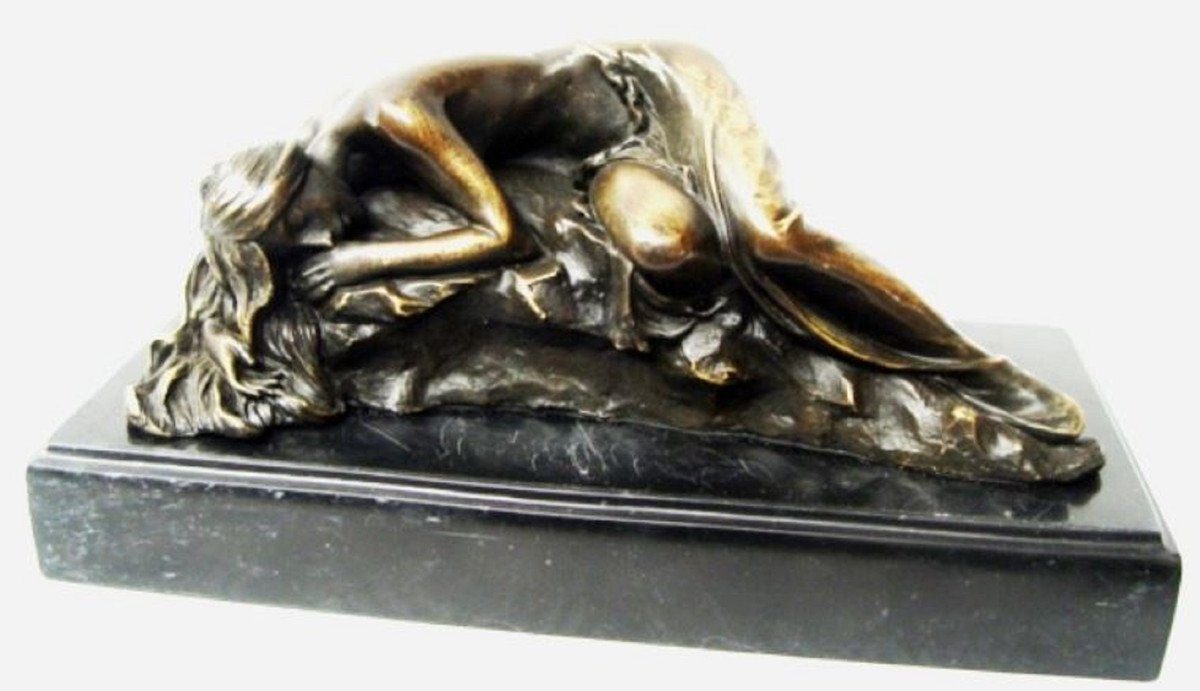 Luxus / 21,5 mit Dekofigur Bronze - cm Marmorsockel Dekofigur Schönheit Skulptur Schwarz Casa Gold schlafende / Bronze Padrino