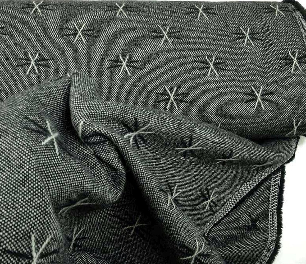 larissastoffe Stoff Wollstoff Webstoff Sparkle anthrazit, Meterware, 50 cm x 140 cm