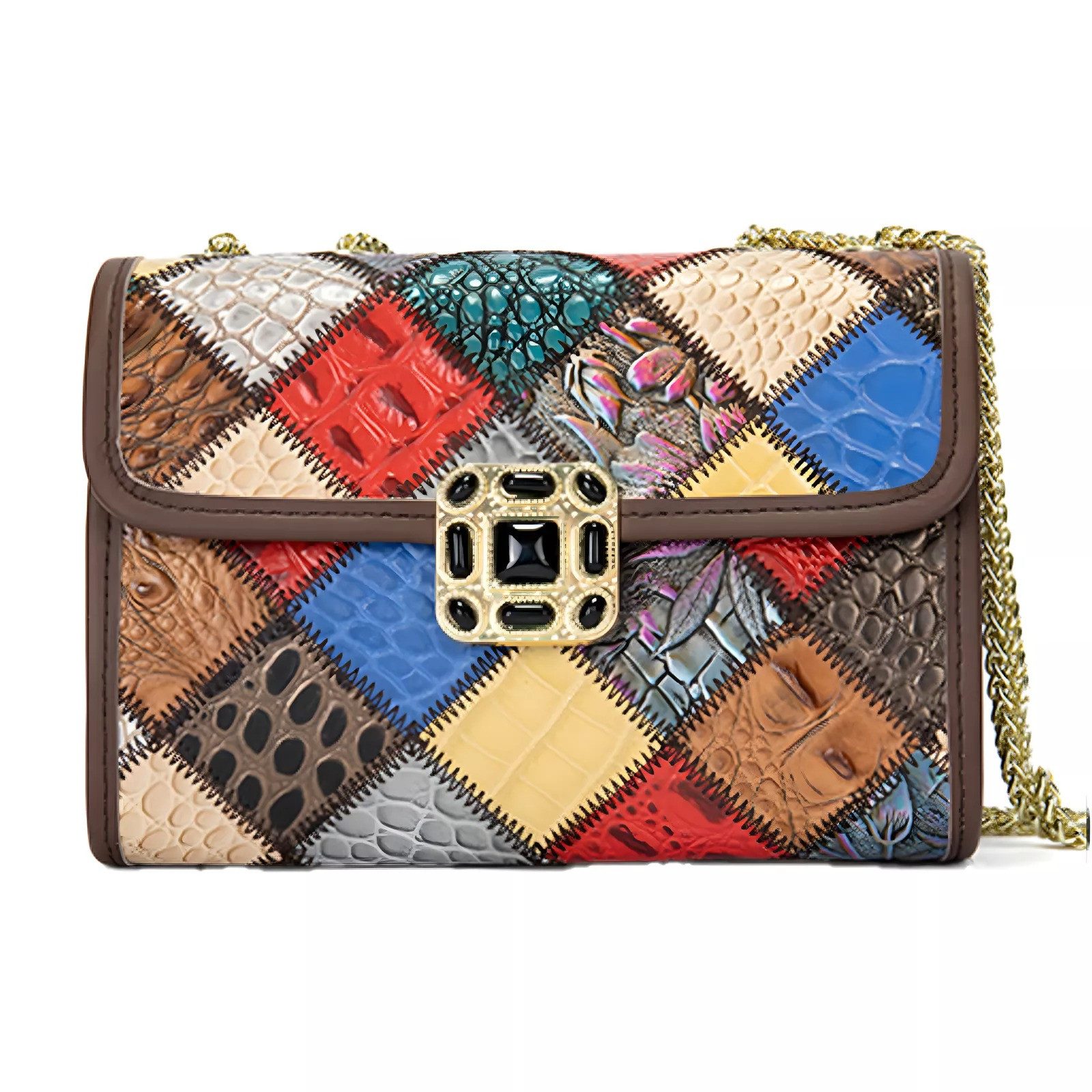YUBRO-STUDIO Schultertasche Modische Ledertasche mit Patchwork-Muster günstig online kaufen
