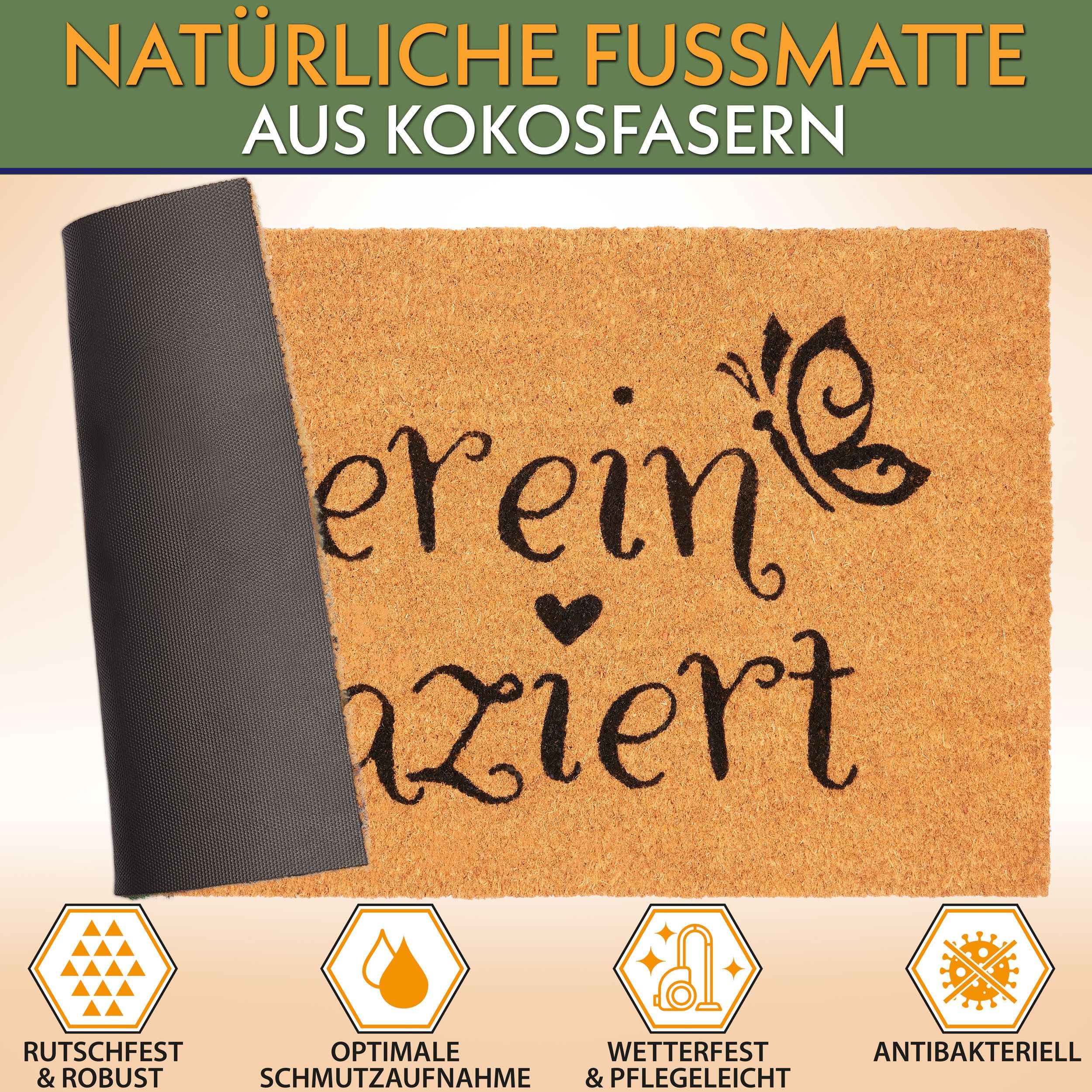BRUBAKER Fußmatte Herein Spaziert - 45 x 75 cm Schmutzfangmatte Schmetterli günstig online kaufen