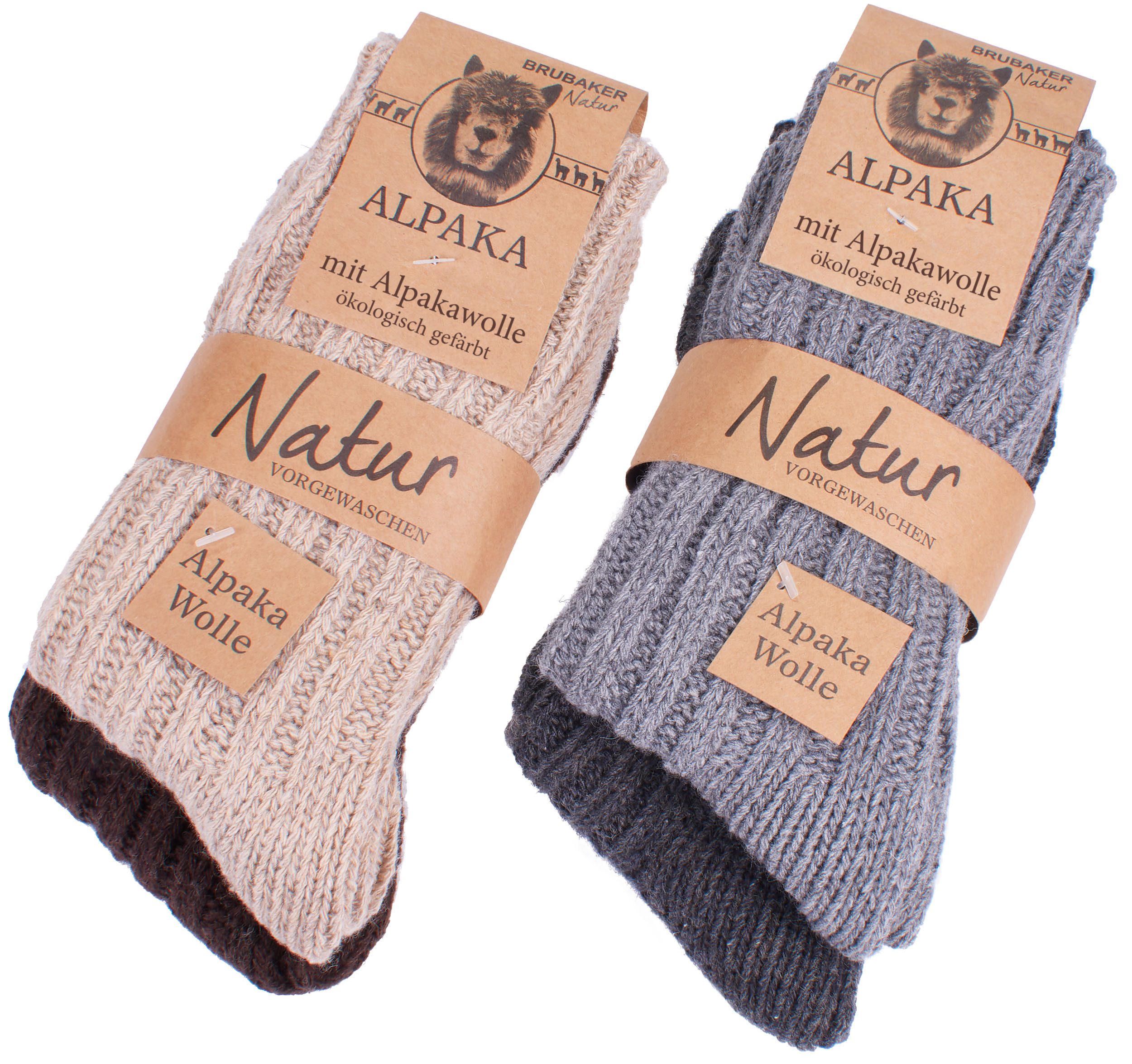 BRUBAKER Kuschelsocken warme dicke Alpaka Socken (Set, 4-Paar, mit Alpakawolle) Wintersocken für Damen und Herren