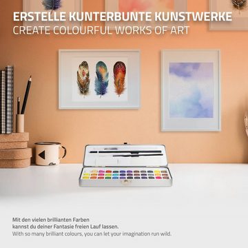 ECD Germany Malstift Malkasten mit Zubehör, 48 Farben in Metallbox Silber mit Zubehör